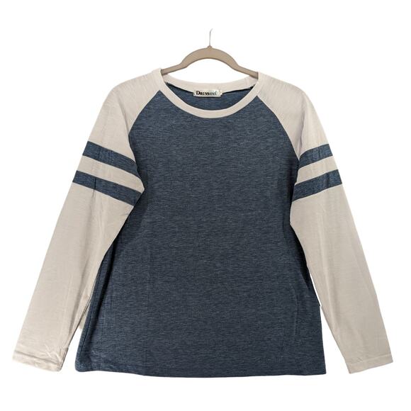 Dresswel Long Sleeve TShirt Small Blue White Raglan Colorblock Crew Neck Summer - Picture 1 of 8